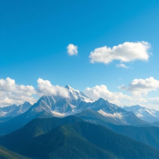 Fotografia de uma paisagem montanhosa com céu azul e nuvens