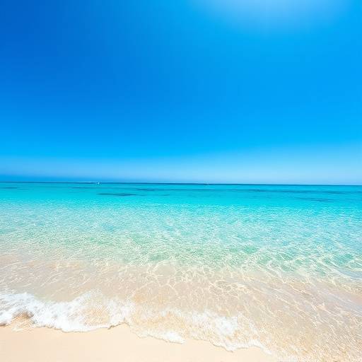 Fotografia de uma praia com águas cristalinas e céu azul