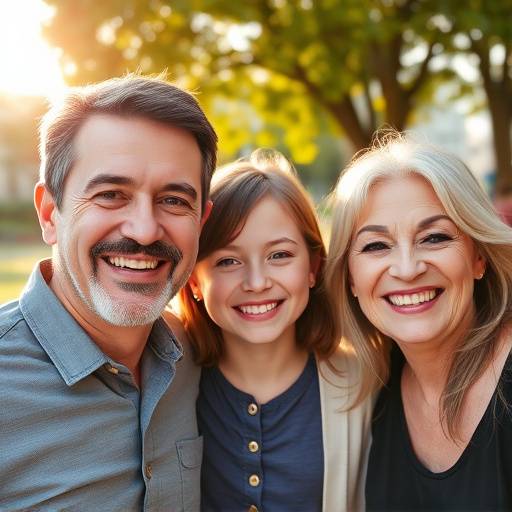 Retrato de uma família sorrindo em um parque