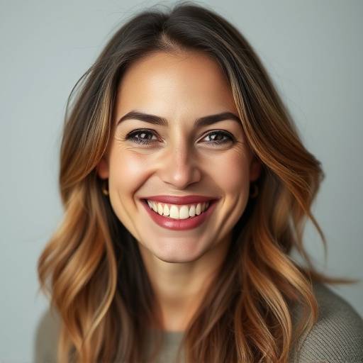 Retrato de uma mulher sorrindo em um estüdio de fotografia
